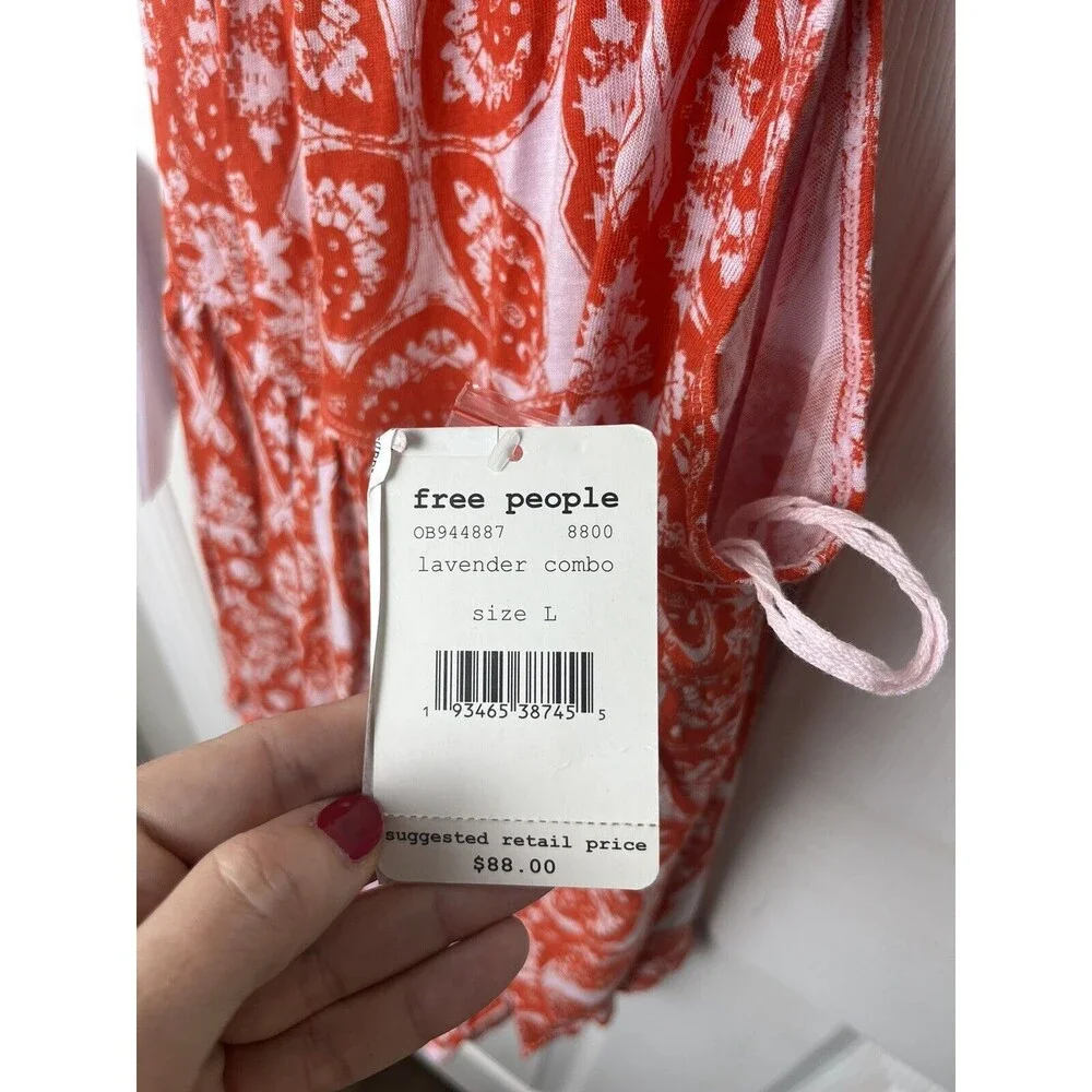NEW Free People Knit Swing Tunic Top Sz. L Lavender Combo Floral Sleeveless